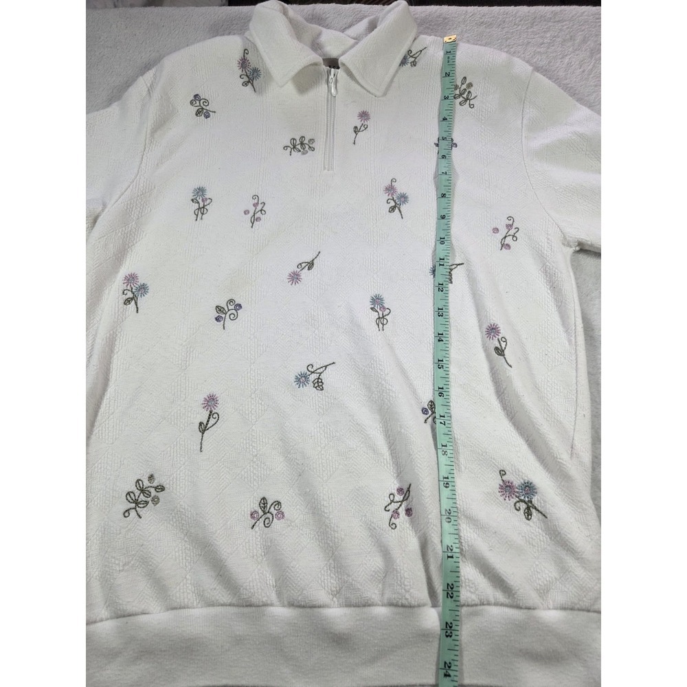 TEODI Vintage Floral Embroidered Quarter Zip Sweatshirt Womens Small Cottagecore - Picture 6 of 7